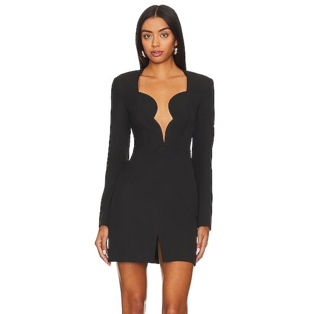 New Bardot Audrina Mini Dress black long sleeve plunge neck blazer suit dress